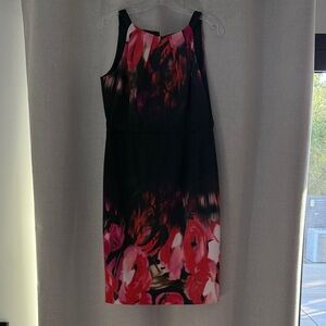 Tahari Alina Dress - Black and Pink Floral Midi NWT. Size 8.